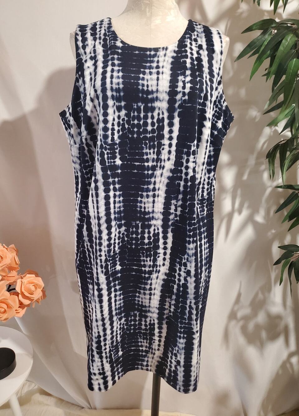 Michael Michael Kors Tie Dye Sleeveless Sheath Dress Size 1X Blue White Coastal